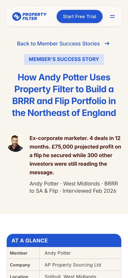 A Property Filter member story on mobile