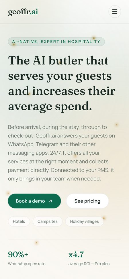 Geoffr.ai homepage on mobile