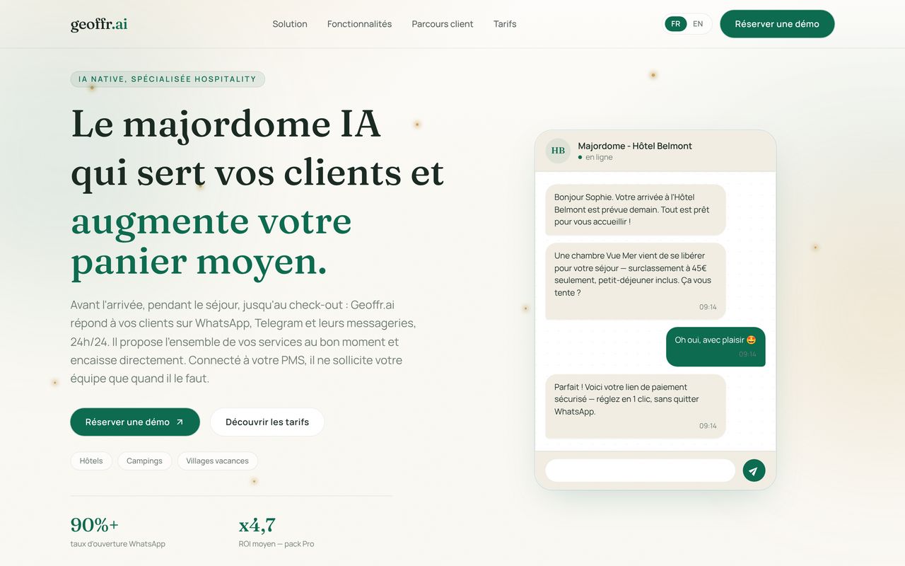 Page d'accueil de Geoffr.ai sur ordinateur