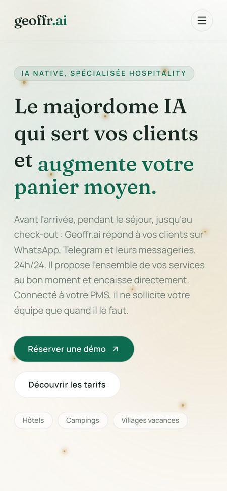 Page d'accueil de Geoffr.ai sur mobile