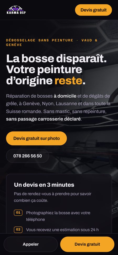 Karma DSP homepage on mobile