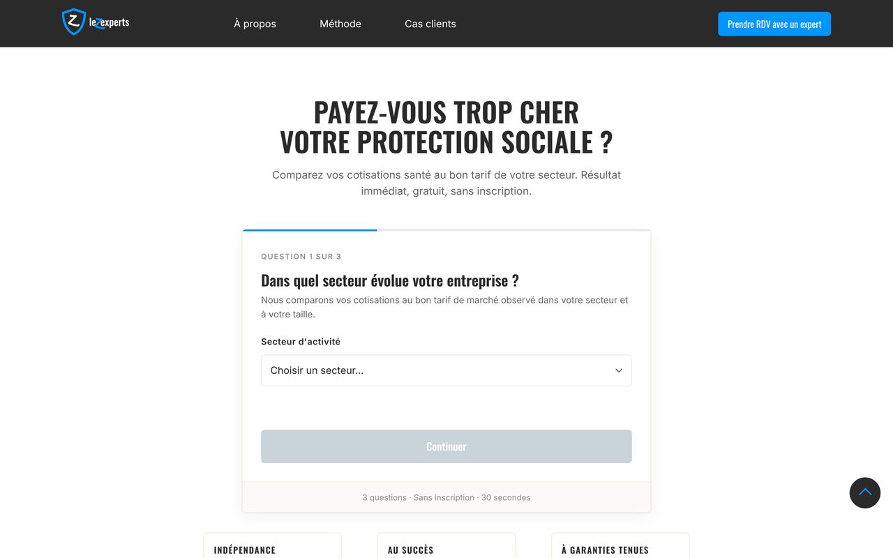 leZexperts simulator homepage on desktop