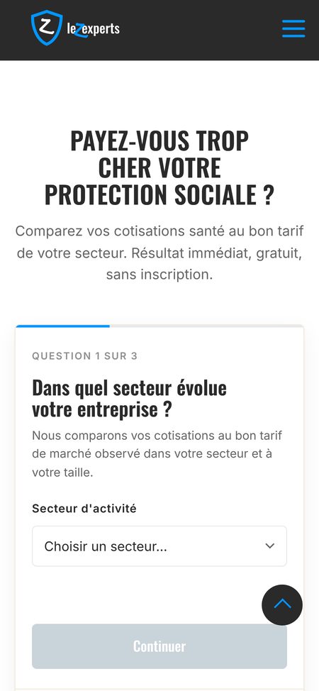 leZexperts simulator homepage on mobile