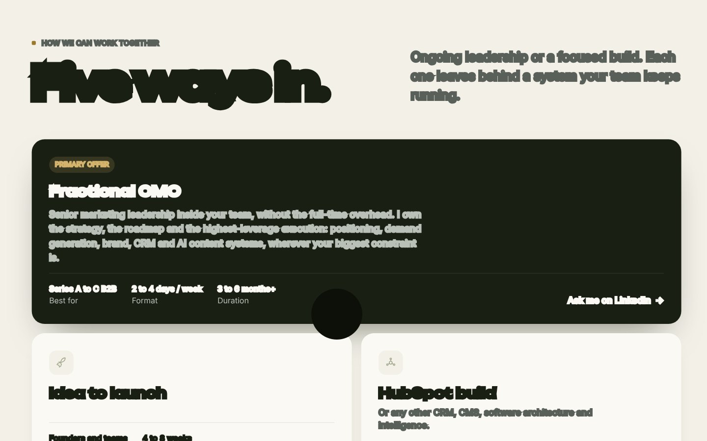 The same page mid-transition: the letters have swollen into heavy shapes and a dark void opens where the visitor clicked