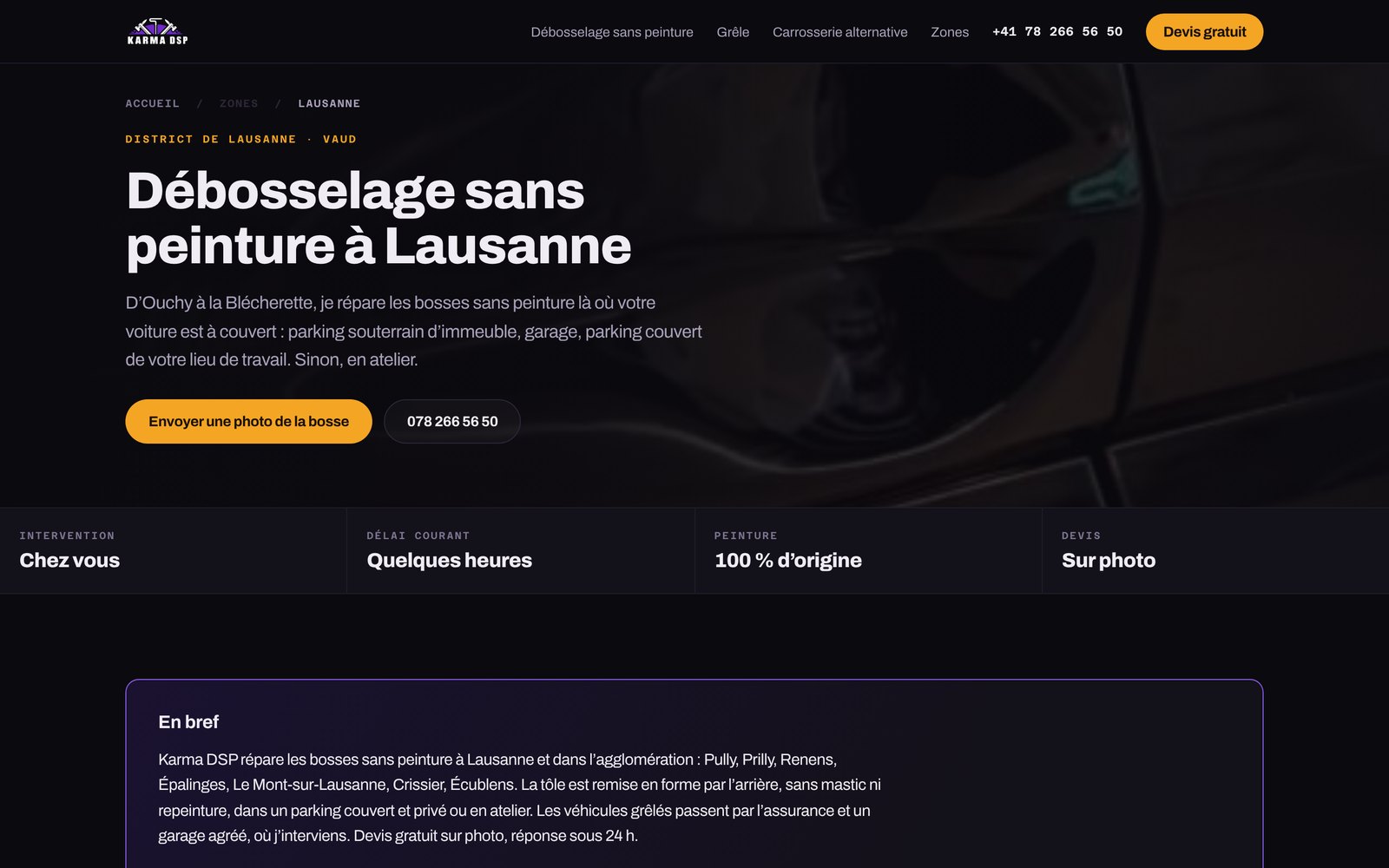 The Lausanne page: paintless dent repair in Lausanne, with a quote by photo